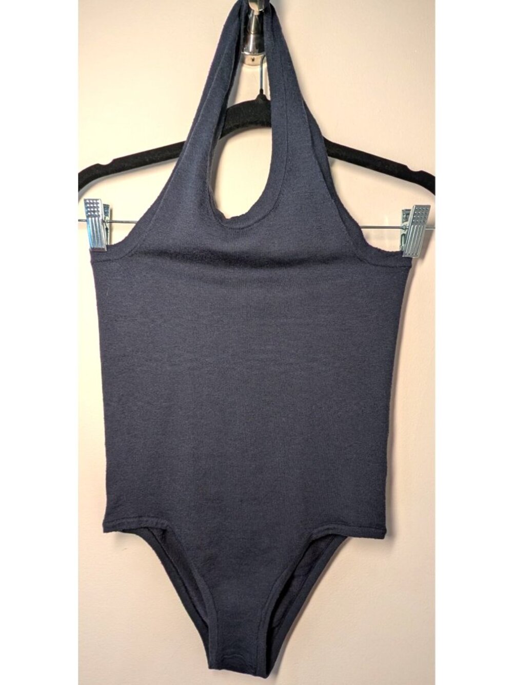 Naked Cashmere Dark Gray Cashmere Halter One-Piece Bodysuit, Small